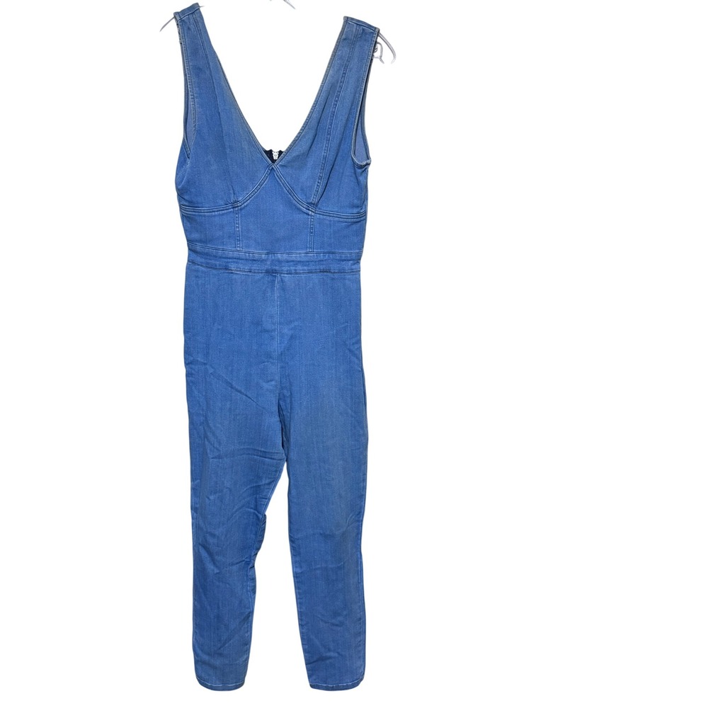 Blashe Denim Jumper Stretch Jumpsuit Blue V-Neck Back Zip Womens Large